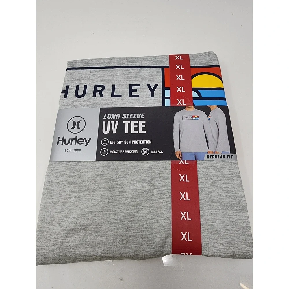 Hurley Mens Long Sleeve UV Tee Gray Polyester Blend Athletic Size XL‎